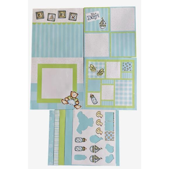 CTMH Premade Scrapbook Layout Page Baby Boy Lot of 9 Paper Diecuts 12x12 - Picture 1 of 8